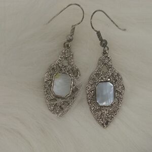 Silver and White Gemstone Drop Earrings